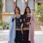 Faux Blooming Sequins Embroidered Designer Readymade Kurti Palazzo Set
