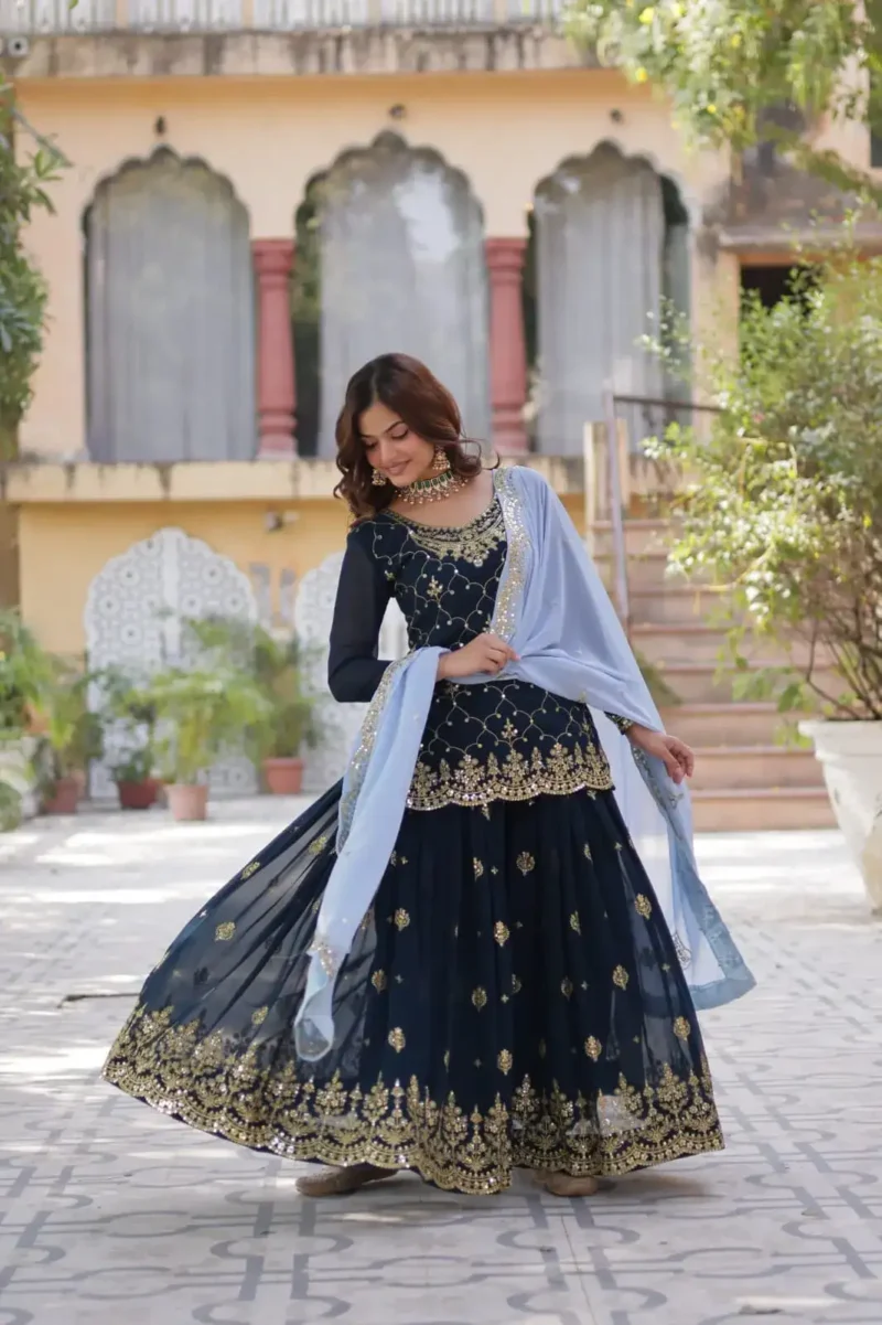Faux Blooming Sequins Embroidered Designer Readymade Kurti Palazzo Set