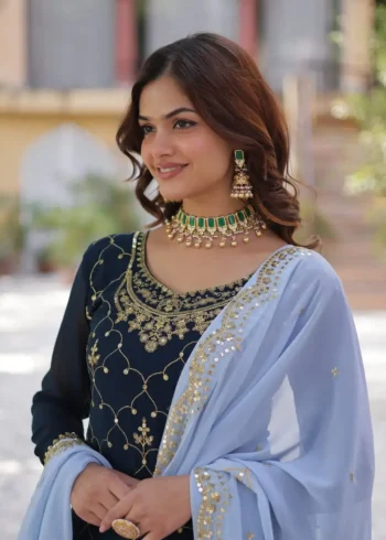 Faux Blooming Sequins Embroidered Designer Readymade Kurti Palazzo Set