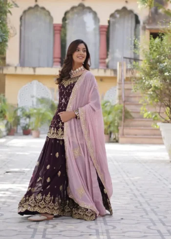 Faux Blooming Sequins Embroidered Designer Readymade Kurti Palazzo Set