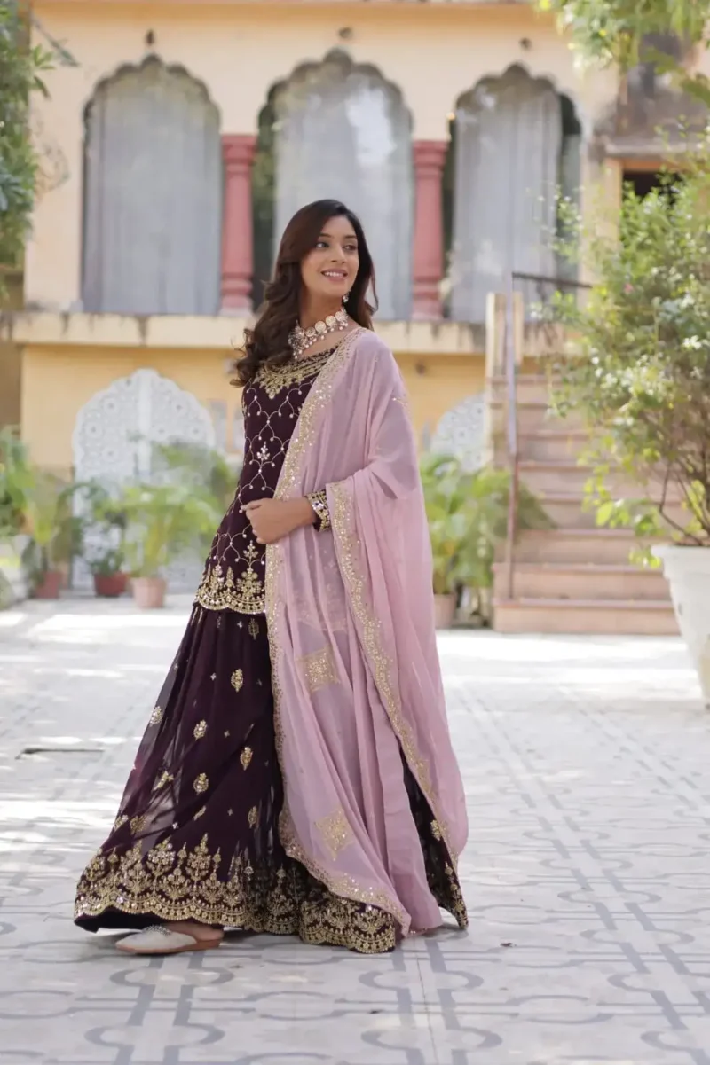 Faux Blooming Sequins Embroidered Designer Readymade Kurti Palazzo Set