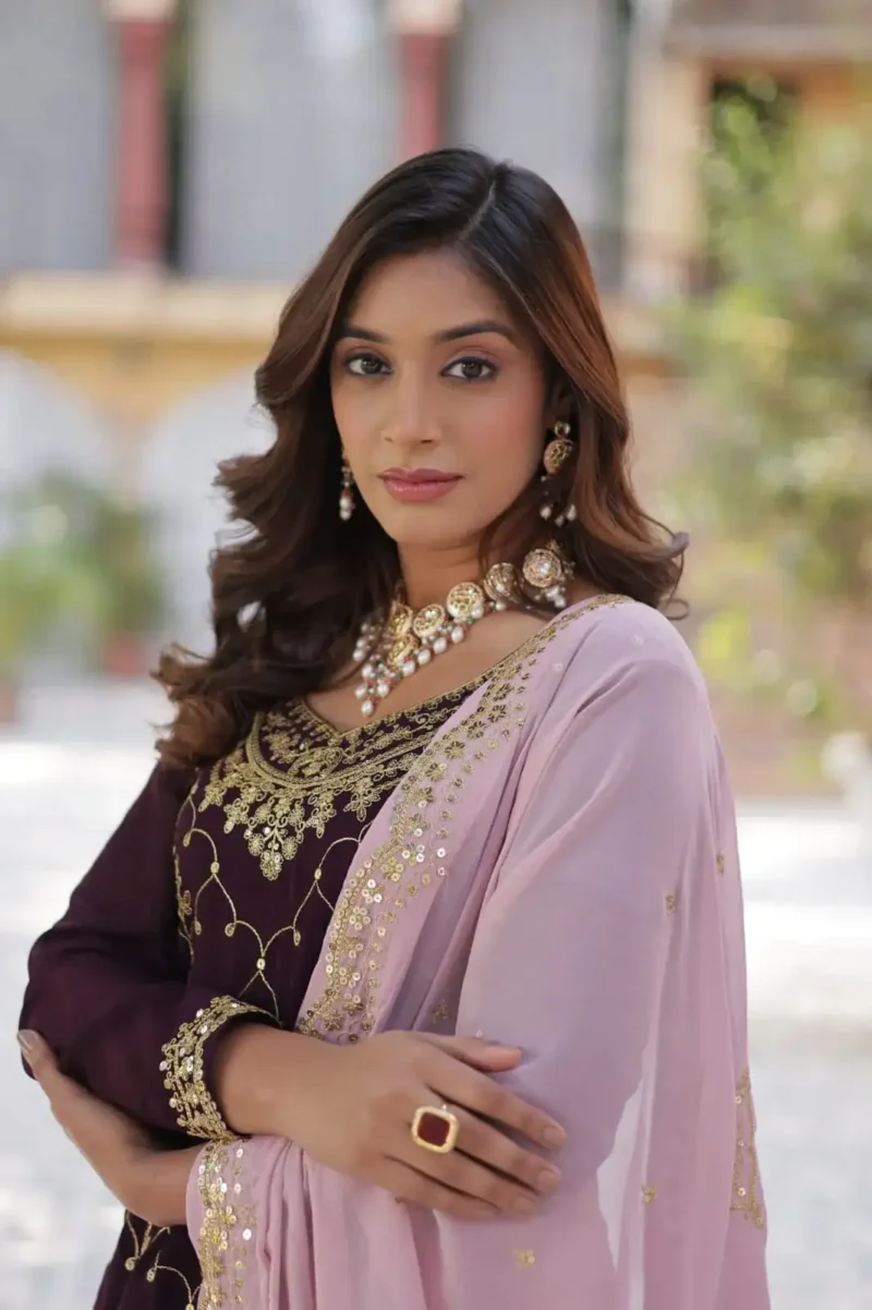 Faux Blooming Sequins Embroidered Designer Readymade Kurti Palazzo Set