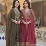 Faux Georgette Embroidery Work Readymade Kurti With Pant and Dupatta