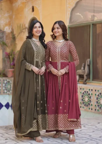 Faux Georgette Embroidery Work Readymade Kurti With Pant and Dupatta