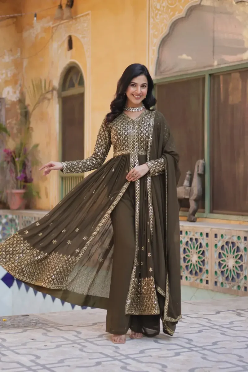 Faux Georgette Embroidery Work Readymade Kurti With Pant and Dupatta