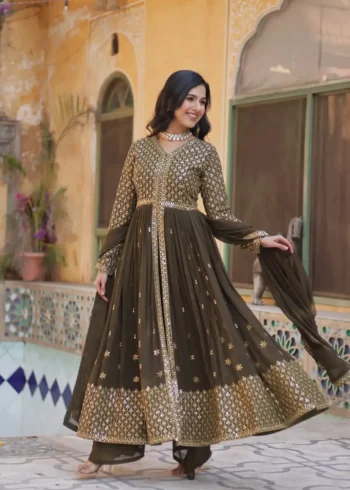 Faux Georgette Embroidery Work Readymade Kurti With Pant and Dupatta