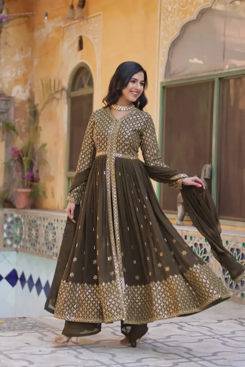Faux Georgette Embroidery Work Readymade Kurti With Pant and Dupatta