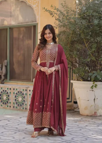 Faux Georgette Embroidery Work Readymade Kurti With Pant and Dupatta