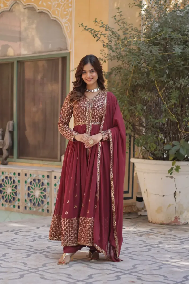 Faux Georgette Embroidery Work Readymade Kurti With Pant and Dupatta