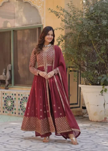 Faux Georgette Embroidery Work Readymade Kurti With Pant and Dupatta