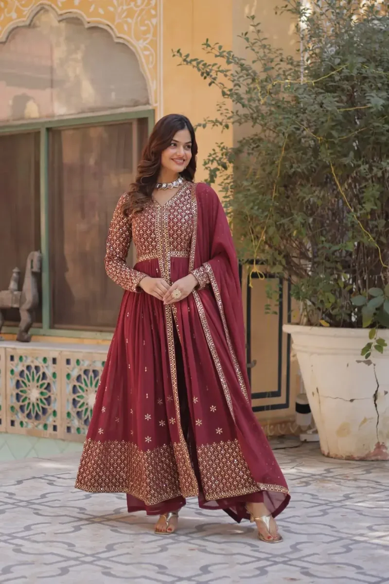 Faux Georgette Embroidery Work Readymade Kurti With Pant and Dupatta