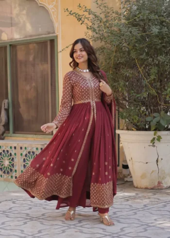 Faux Georgette Embroidery Work Readymade Kurti With Pant and Dupatta