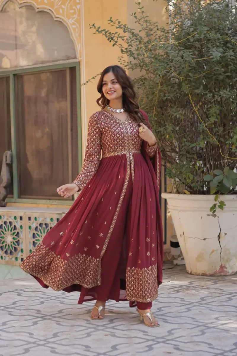 Faux Georgette Embroidery Work Readymade Kurti With Pant and Dupatta