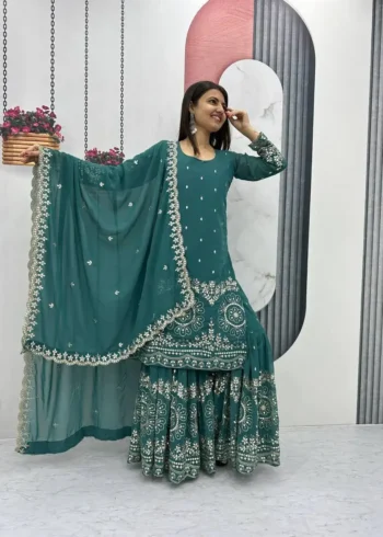 Fox Georgette Designer Party Wear Sharara Suit