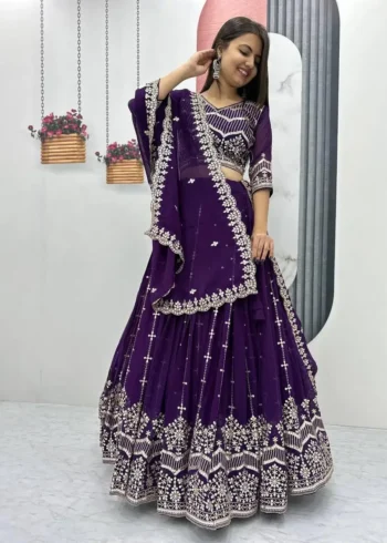 Faux Georgette Embroidered Partywear Lehenga Choli