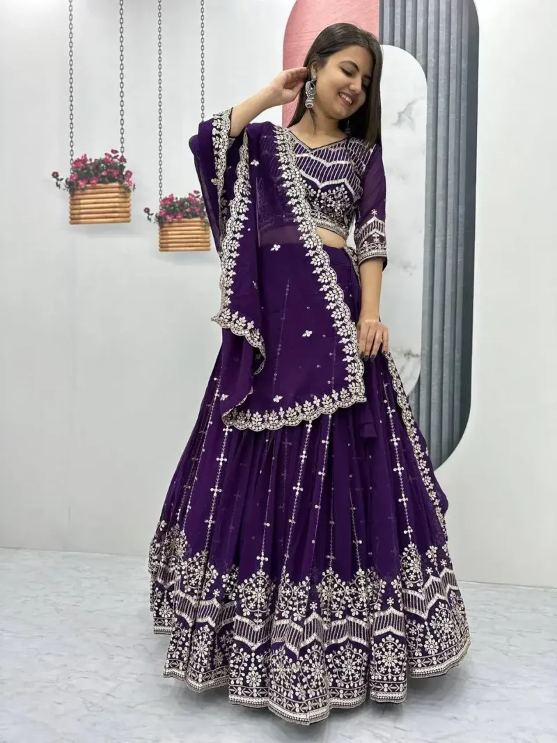 Faux Georgette Embroidered Partywear Lehenga Choli