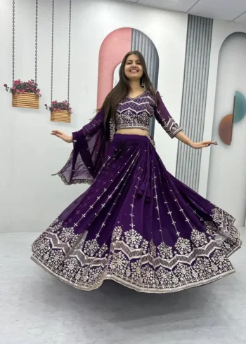 Faux Georgette Embroidered Partywear Lehenga Choli