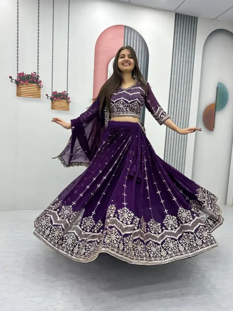 Faux Georgette Embroidered Partywear Lehenga Choli