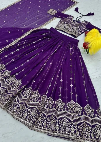 Faux Georgette Embroidered Partywear Lehenga Choli
