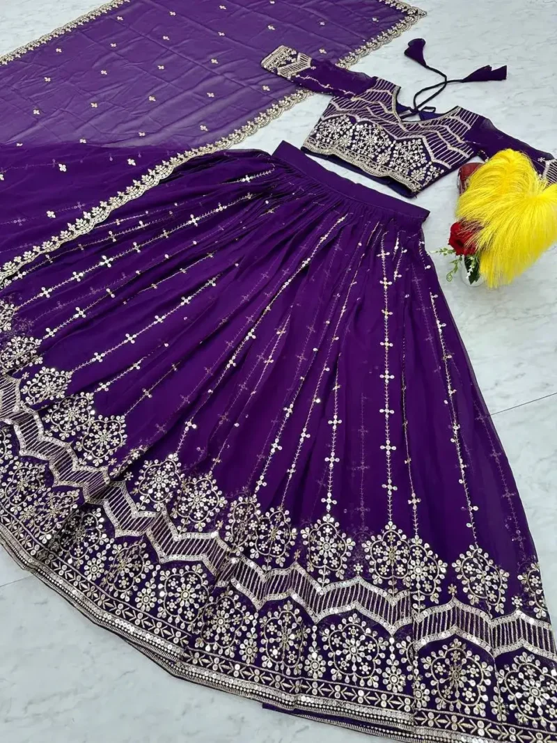 Faux Georgette Embroidered Partywear Lehenga Choli