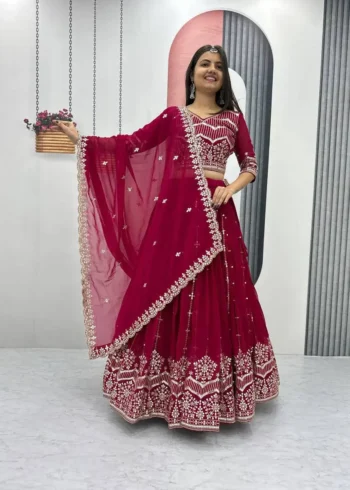 Faux Georgette Embroidered Partywear Lehenga Choli