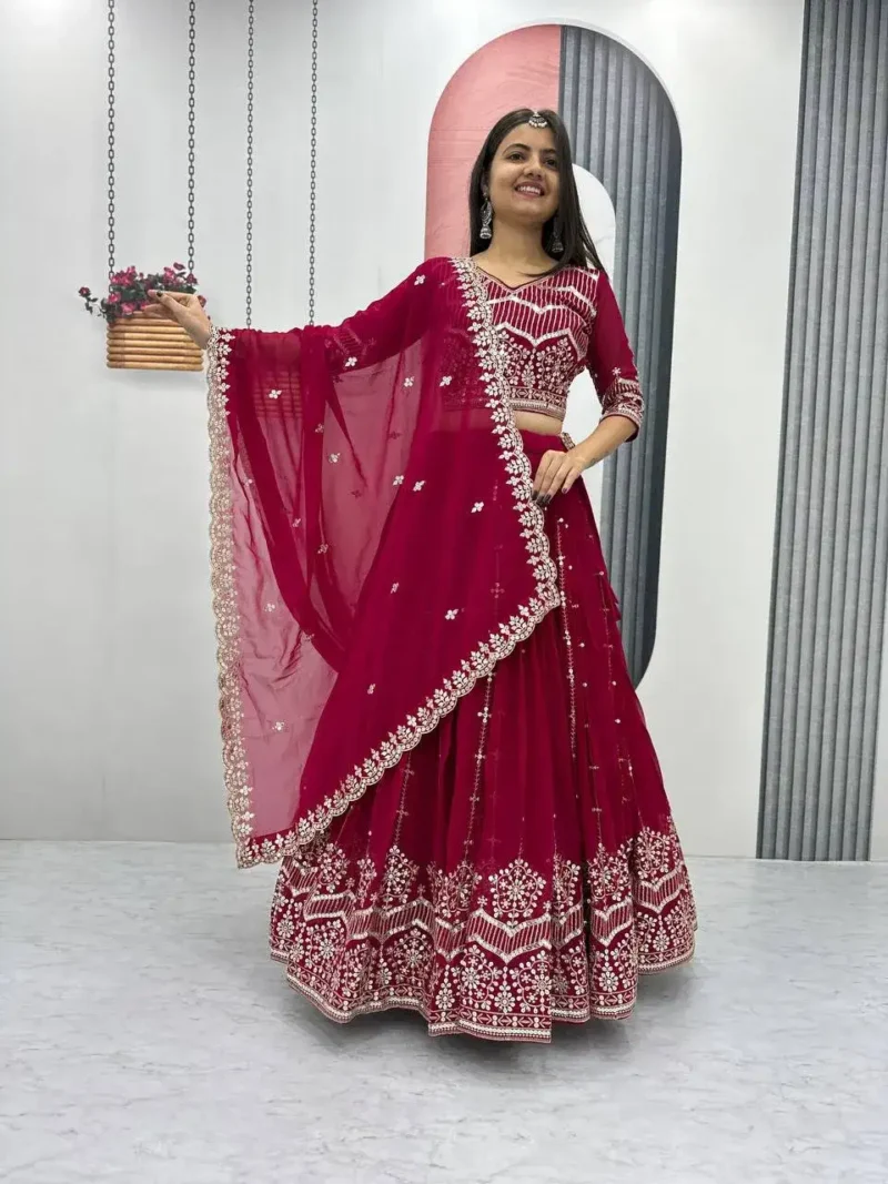 Faux Georgette Embroidered Partywear Lehenga Choli