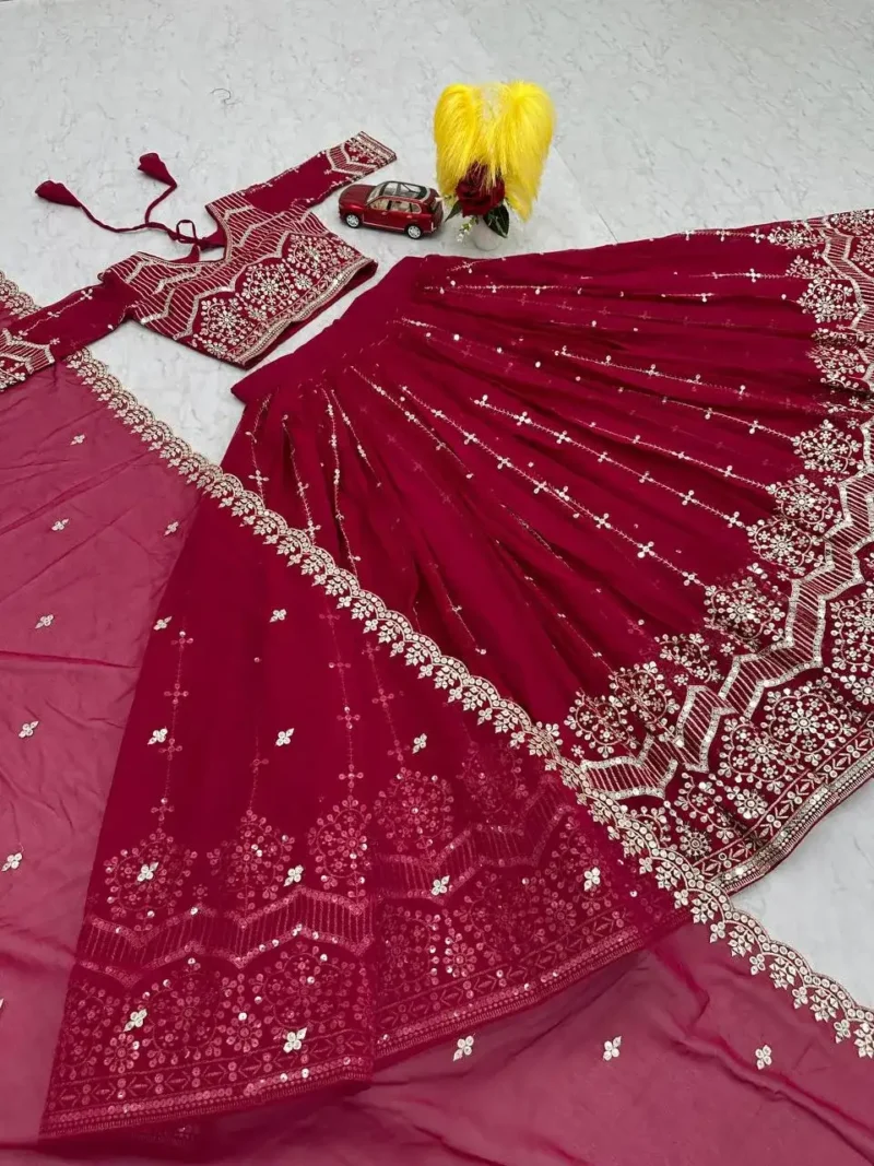 Faux Georgette Embroidered Partywear Lehenga Choli
