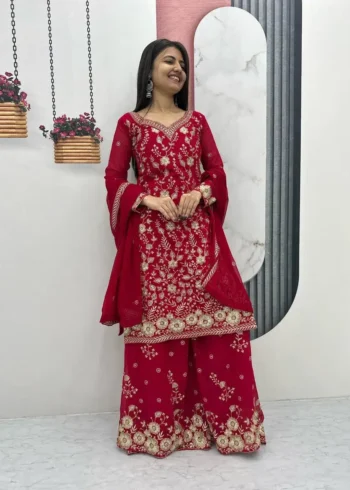 Fox Georgette Heavy Embroidery Sequence Work Party Wear Palazzo Suit