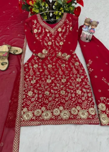 Fox Georgette Heavy Embroidery Sequence Work Party Wear Palazzo Suit