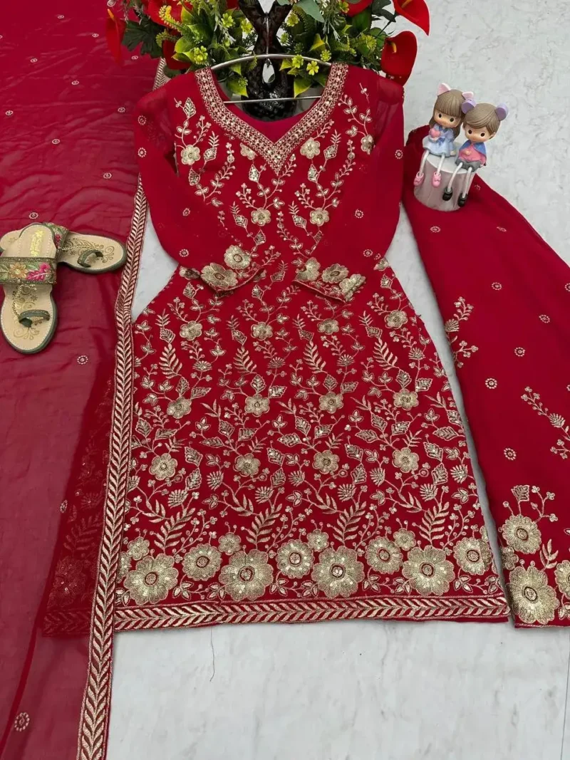 Fox Georgette Heavy Embroidery Sequence Work Party Wear Palazzo Suit