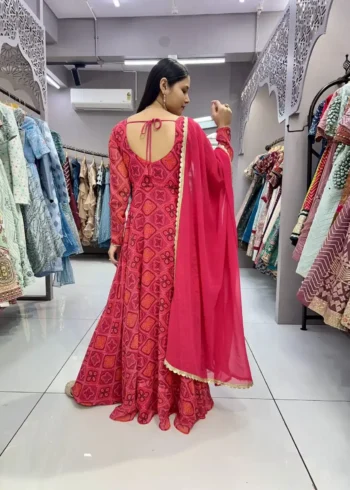 Georgette Heavy Digital Printed Designer Rani Color Bandhani Gown