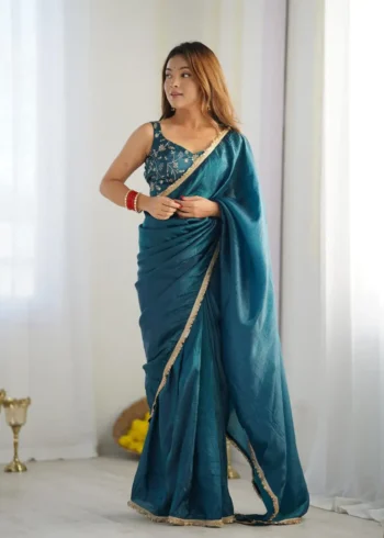 gold crush tissue silk prestitched party wear saree