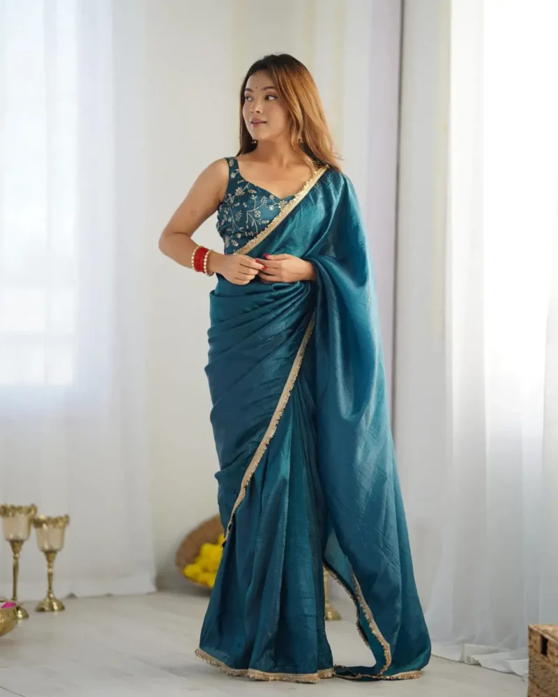 gold crush tissue silk prestitched party wear saree