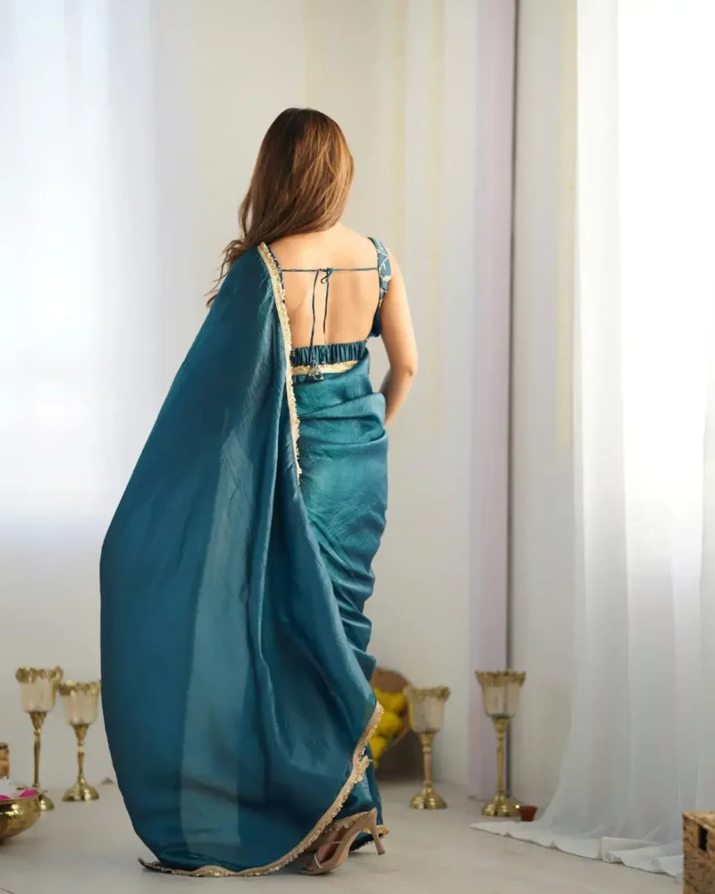 gold crush tissue silk prestitched party wear saree