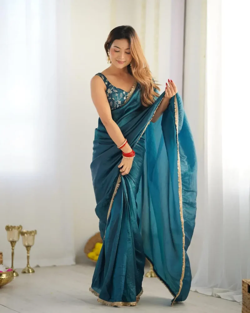 gold crush tissue silk prestitched party wear saree