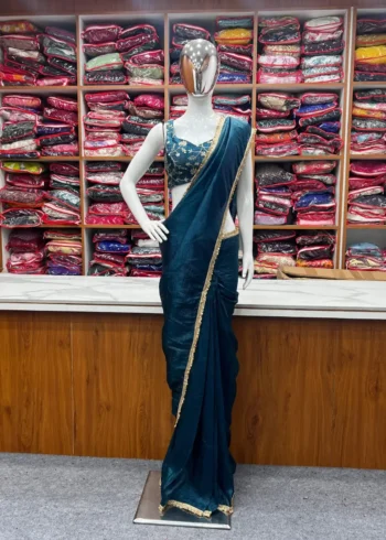 gold crush tissue silk prestitched party wear saree