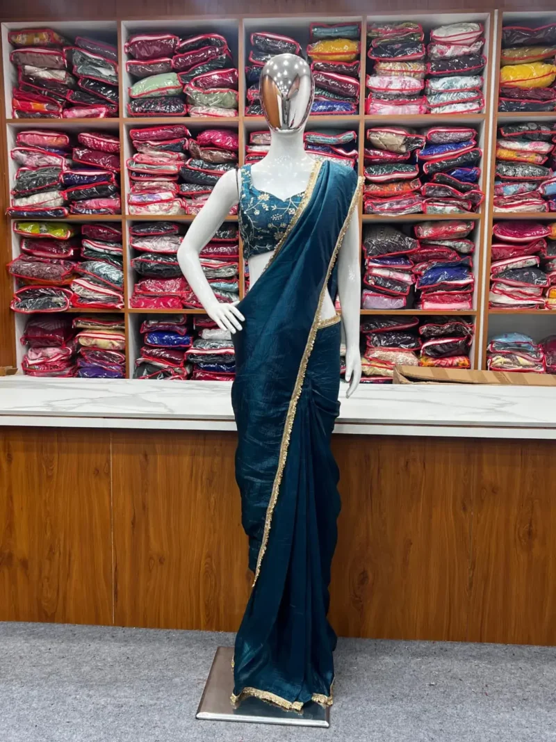 gold crush tissue silk prestitched party wear saree