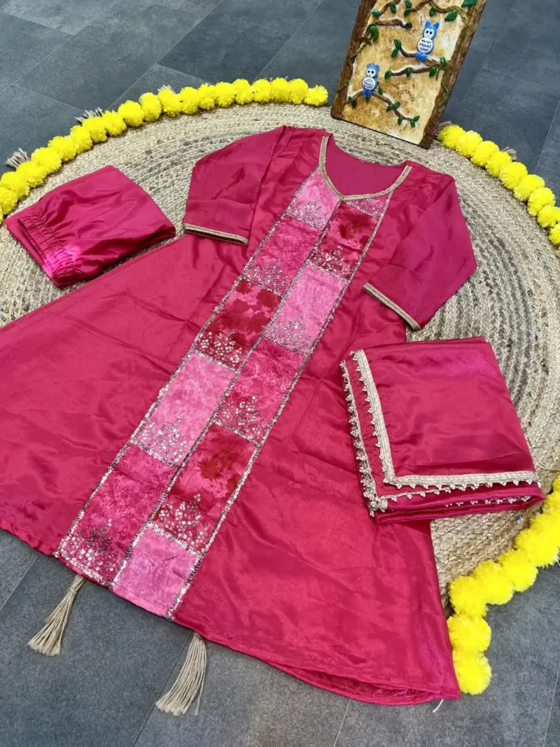 Heavy Chinon Designer Three Piece Salwar Suit