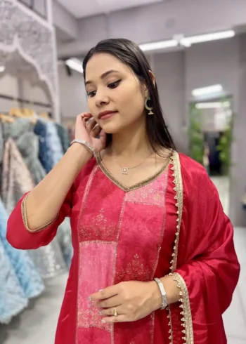 Heavy Chinon Designer Three Piece Salwar Suit