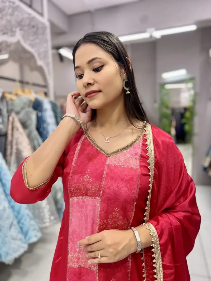 Heavy Chinon Designer Three Piece Salwar Suit