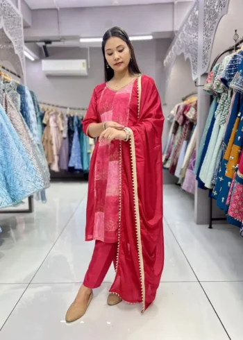 Heavy Chinon Designer Three Piece Salwar Suit