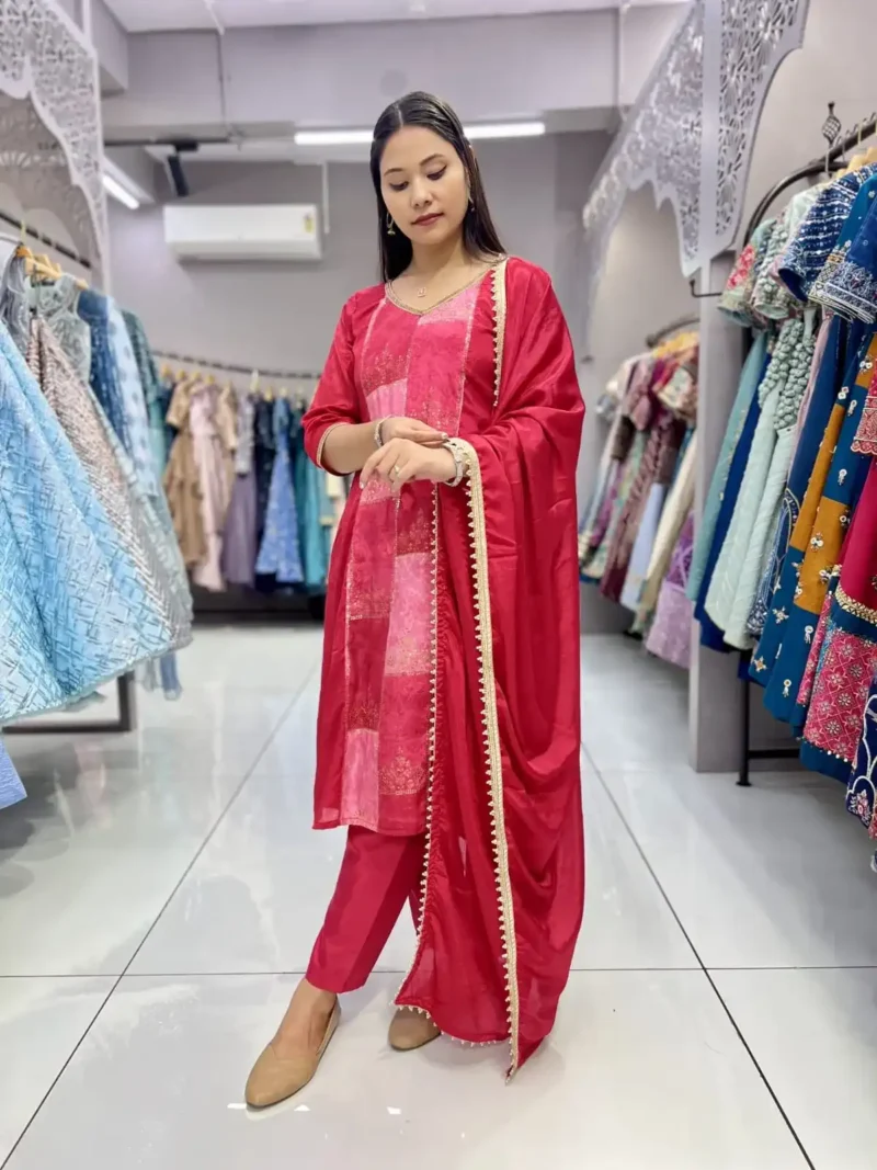 Heavy Chinon Designer Three Piece Salwar Suit