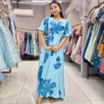 Heavy Chinon Umbrella Flair Sleeves Sky Blue Flower Printed Gown