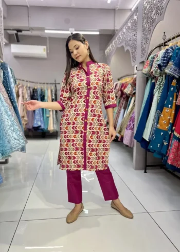 Heavy Cotton Foil Printed Designer Zigzag Kurti Pant