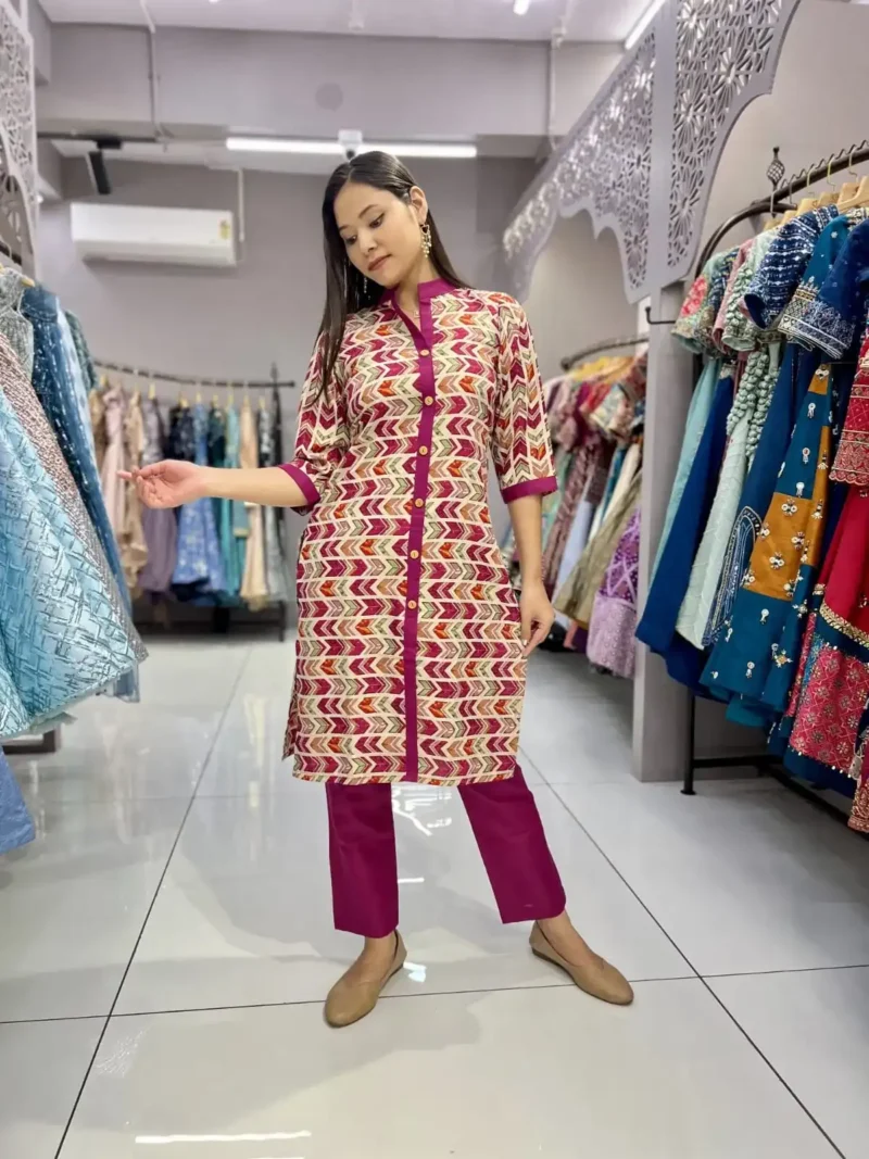 Heavy Cotton Foil Printed Designer Zigzag Kurti Pant