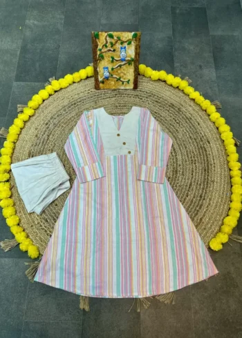 Heavy Cotton Round v Neck Designer Lining Kurti Pant