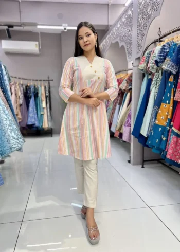 Heavy Cotton Round v Neck Designer Lining Kurti Pant