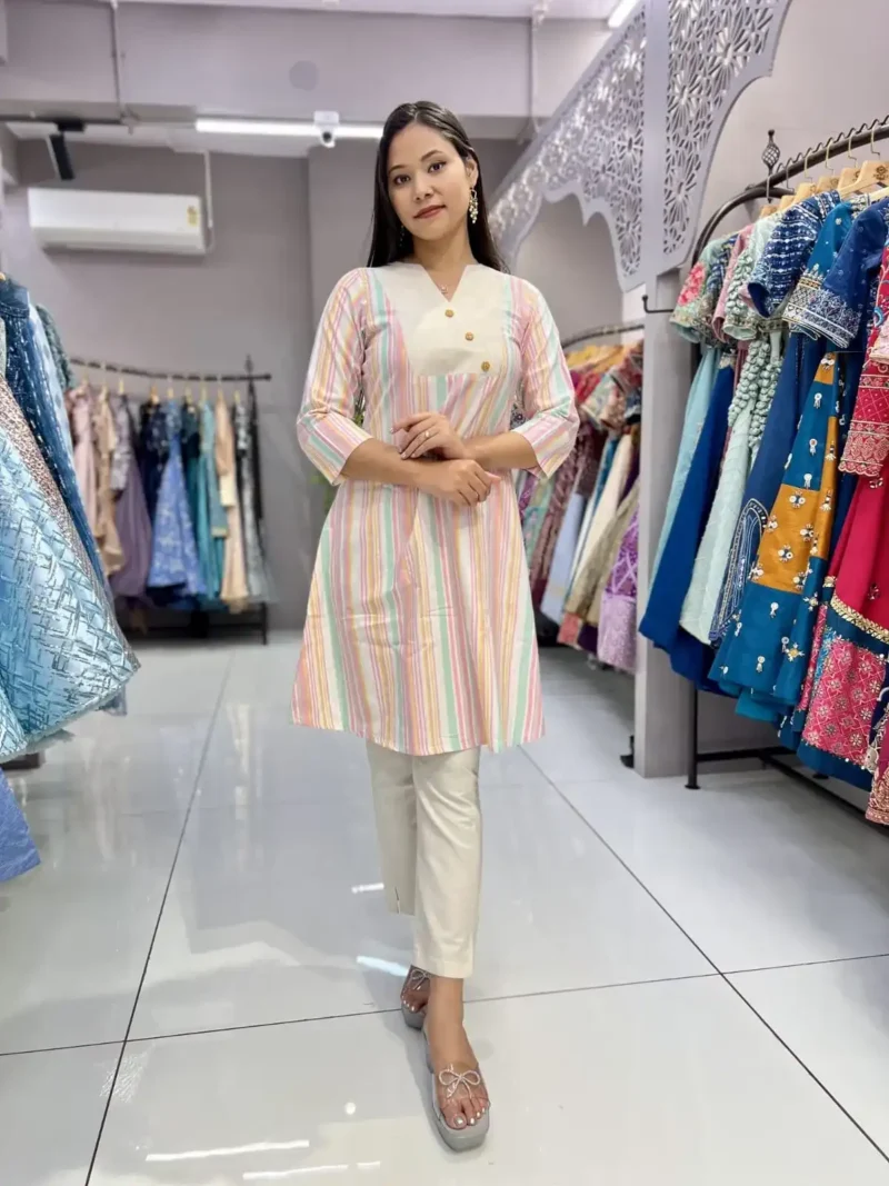 Heavy Cotton Round v Neck Designer Lining Kurti Pant