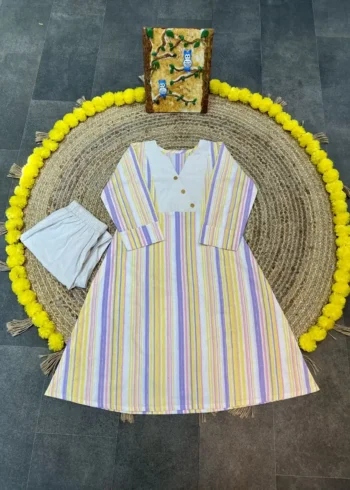 Heavy Cotton Round v Neck Designer Lining Kurti Pant