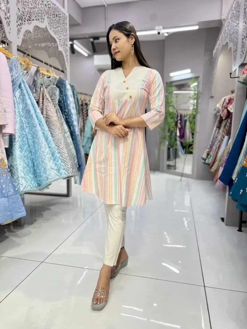 Heavy Cotton Round v Neck Designer Lining Kurti Pant